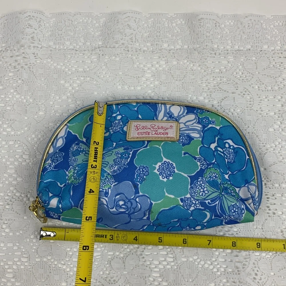 Lilly Pulitzer for Estée Lauder Cosmetic bag pouch gold Zip Close Pink lined